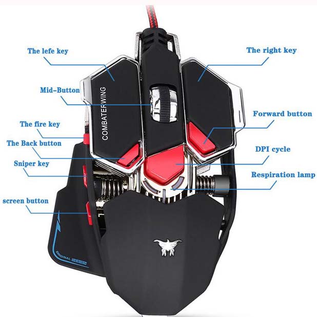 Combaterwing Customize 4 colors change light 4800DPI Gaming Mouse 